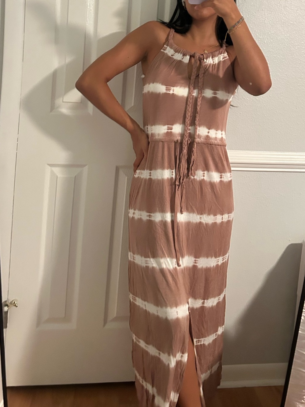 Young Fabulous & Broke Brown and White Tie-Dye Maxi Dress